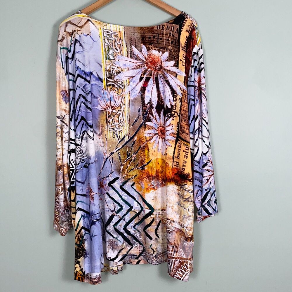 Ali Miles Floral Tunic Top Womens 3X Multicolor 3/4 Sleeve Stretch Daisy Bloom - Picture 3 of 14